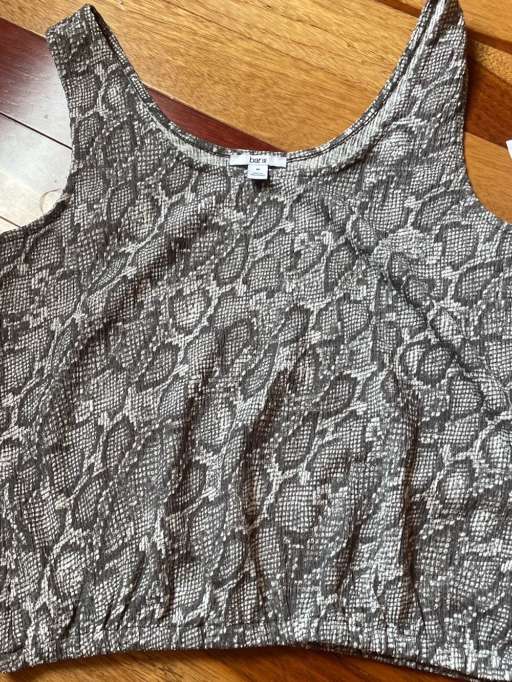Bar III Snake-Print Sleeveless Shell in Gray and Cream